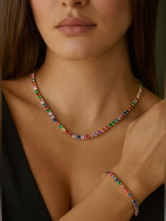 Big Jewelry Co Jewelry - ❌SOLD OUT❌ Gold Multi-Color Crystal Tennis Necklace – Vibrant Rainbow Necklace